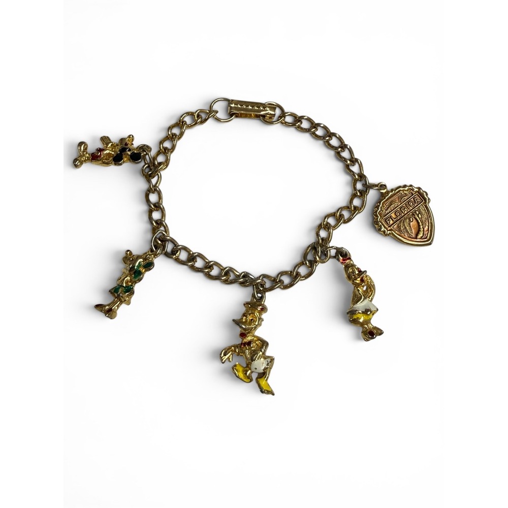 Walt Disney Productions 60's Womens Charm Bracelet Vintage Mickey Donald Florida